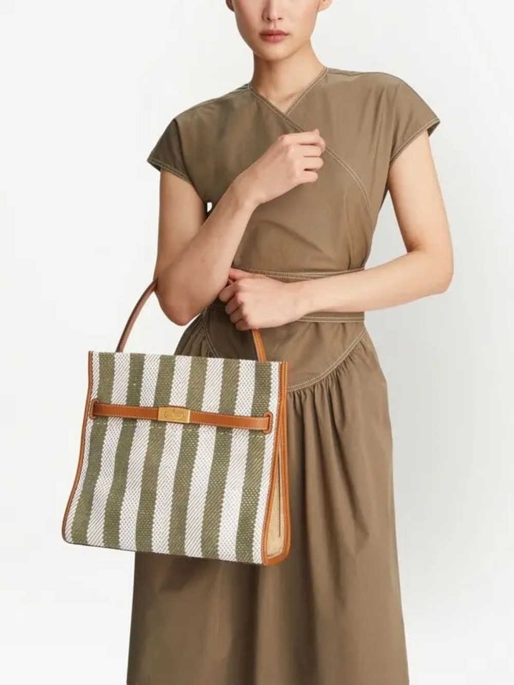 Tory Burch Lee Radziwill Stripe Leather Small Double Bag - Picture 3 of 11